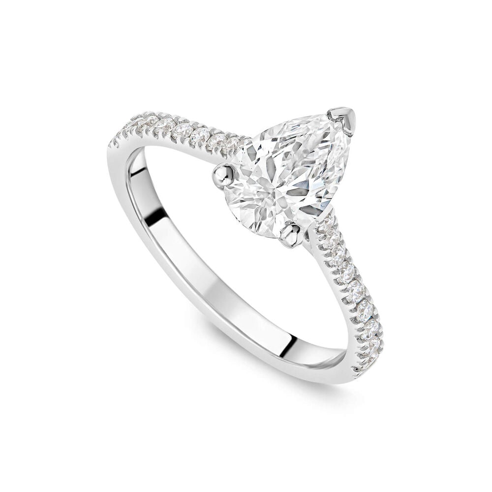 Born Platinum 1.40ct Lab Grown Pear Solitaire & Diamond Sides Ring image number 0
