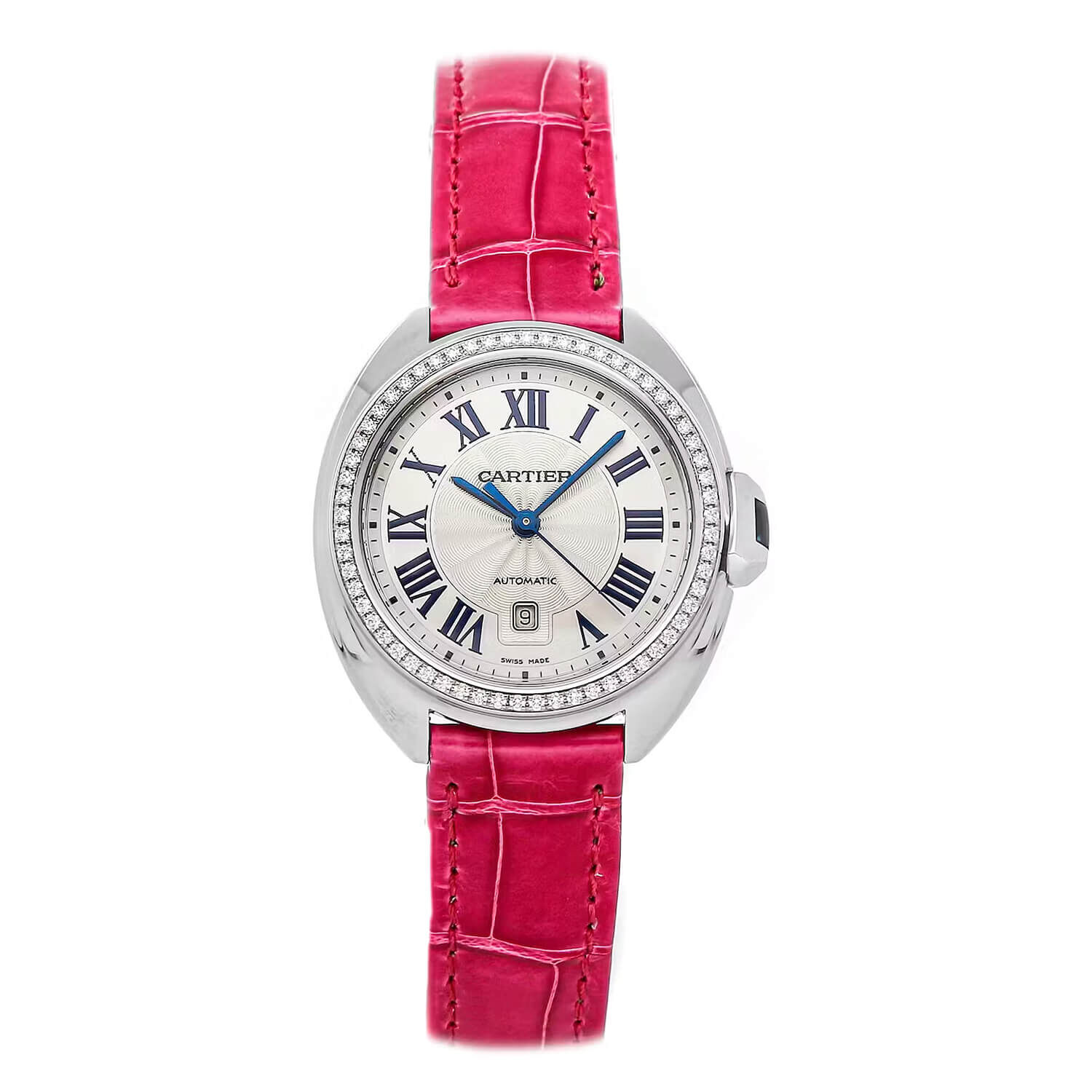 Pre Owned Cartier Cle De Cartier 31mm Silver Dial Leather Strap Watch