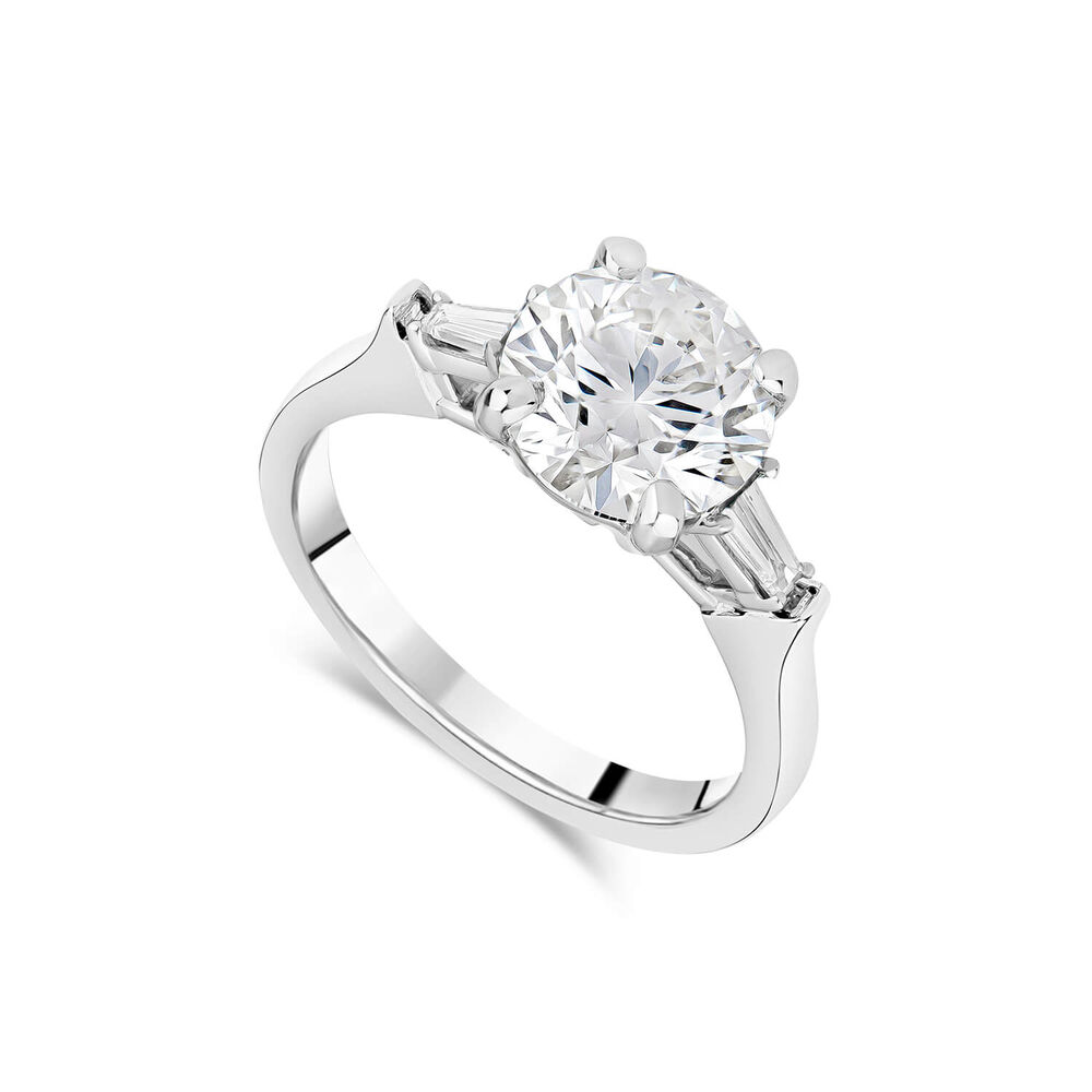 Born Platinum 1.98ct Lab Grown Round Solitaire & Baguette Diamond Sides Ring image number 0