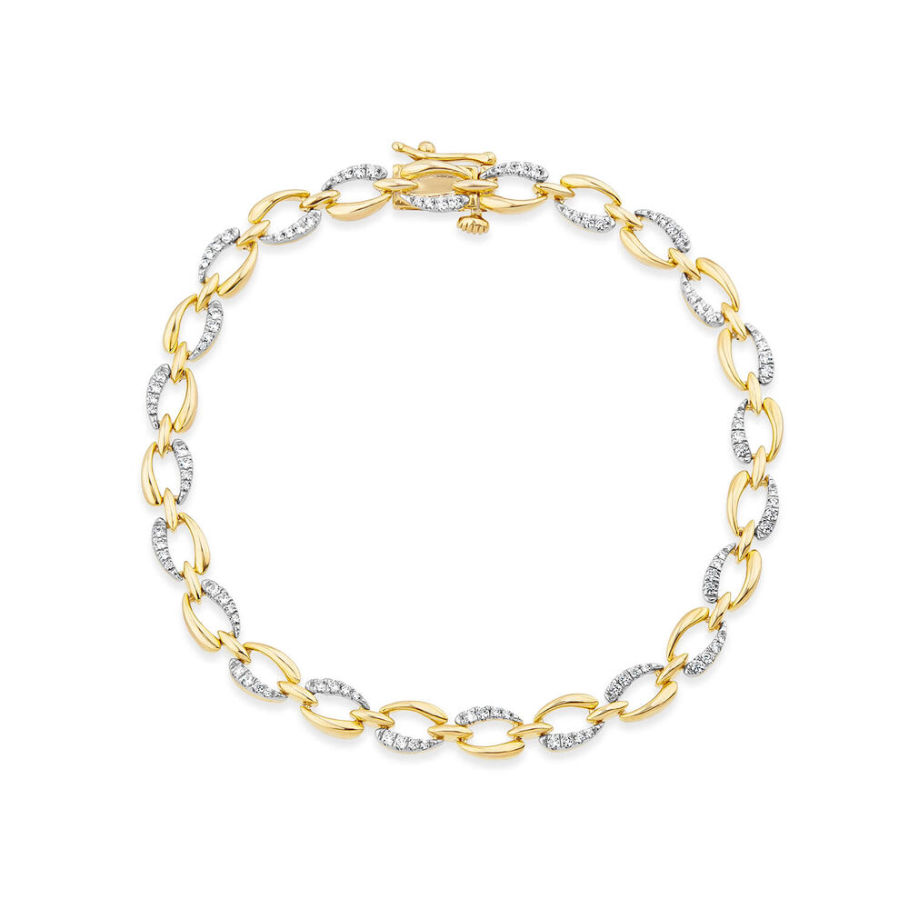 9ct Yellow Gold 0.50ct Diamond & Polished Link Bracelet