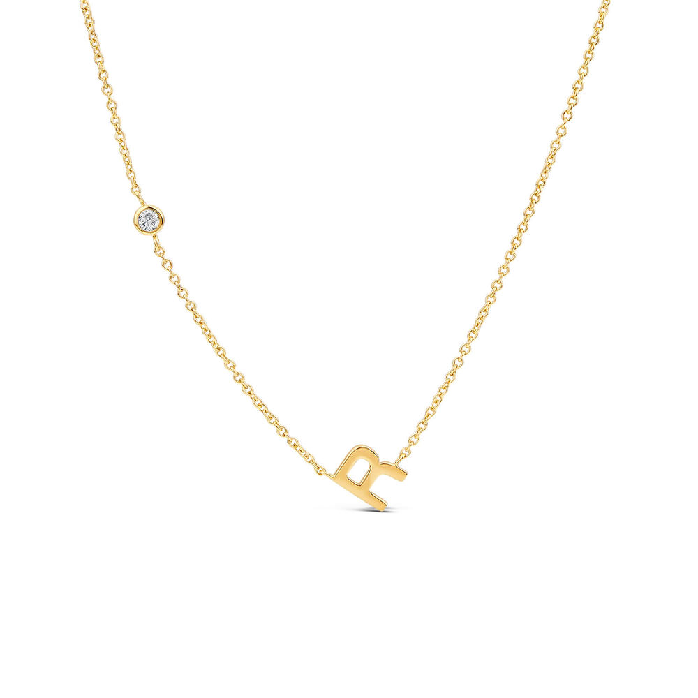 Sterling Silver Yellow Gold Plated 0.06ct Lab Grown Diamond Initial R Necklet