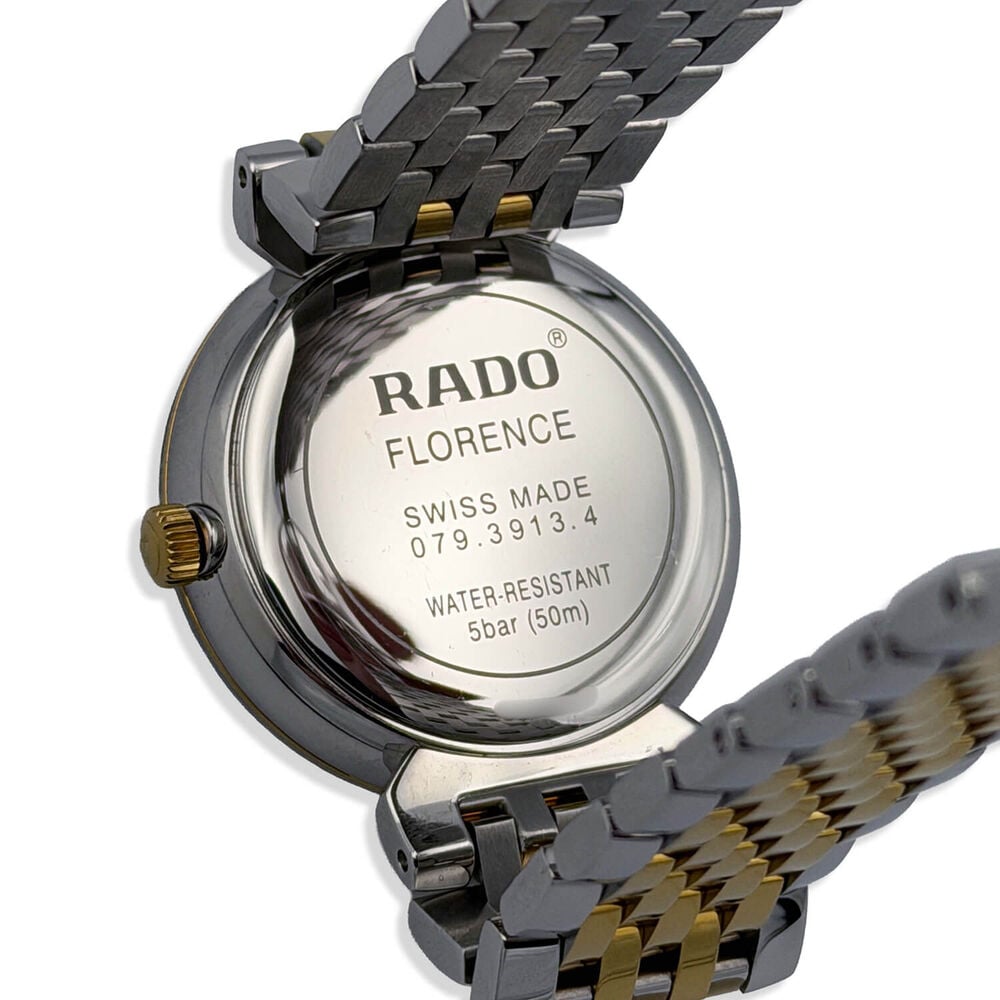 Pre-Owned Rado Florence 30mm Quartz Black Diamond Dot Dial Steel & Yellow Gold Bracelet Watch