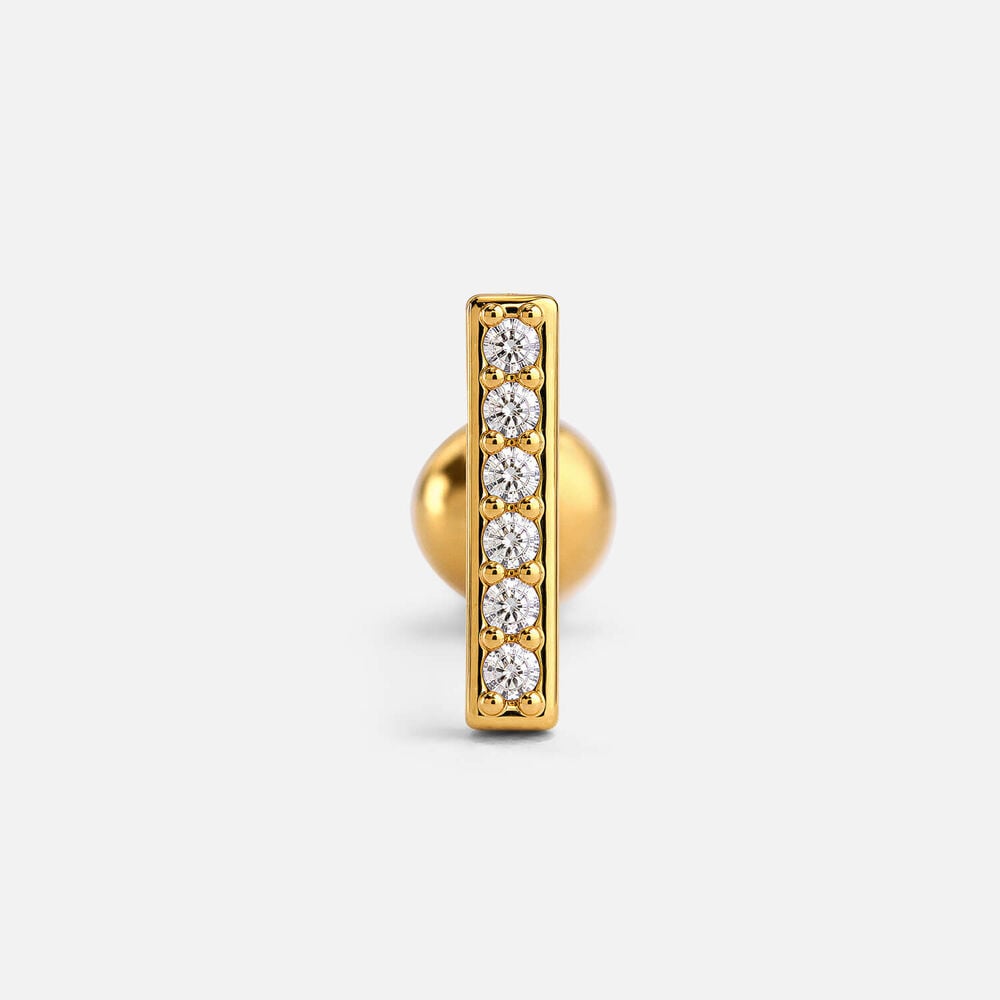 Yellow Gold Plated Vermeil Sterling Silver Cubic Zirconia Bar Single Stud Earring