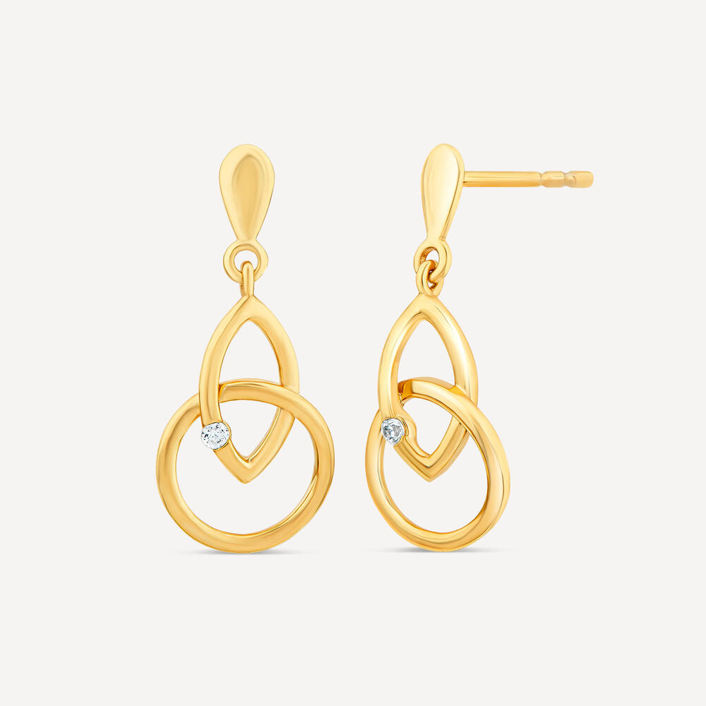 9ct Yellow Gold Diamond Interlock Drop Earrings image number 1