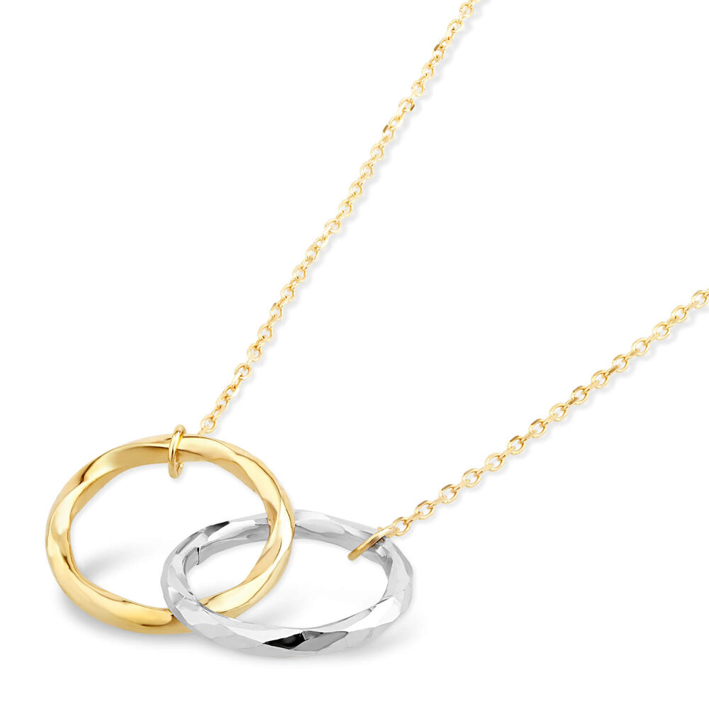 9ct Two-Tone Diamond Cut Double Circle Necklet image number 1