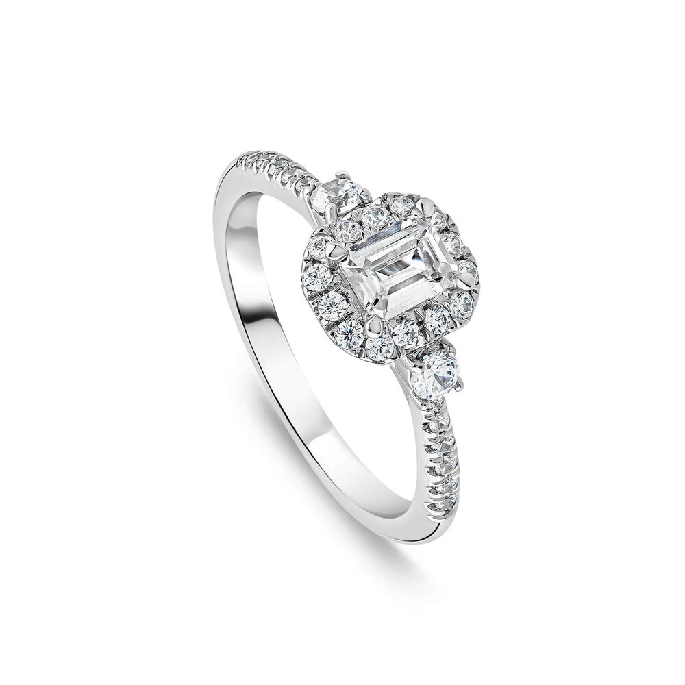 Orchid Setting 18ct White Gold 0.75ct Emerald Cut Halo Sides & Diamond Shoulders Engagement Ring