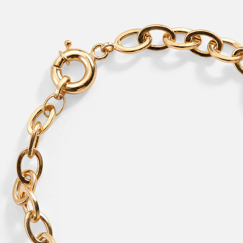 9ct Yellow Gold Oval Shape With Pave Cubic Zirconia Open Oval Chain Bracelet