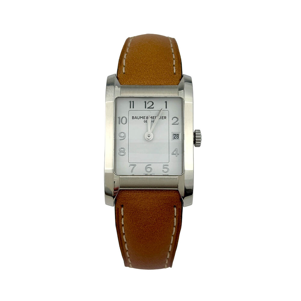 Pre-Owned Baume & Mercier Hampton 34.5x22mm White Dial Brown Leather Strap Watch image number 0