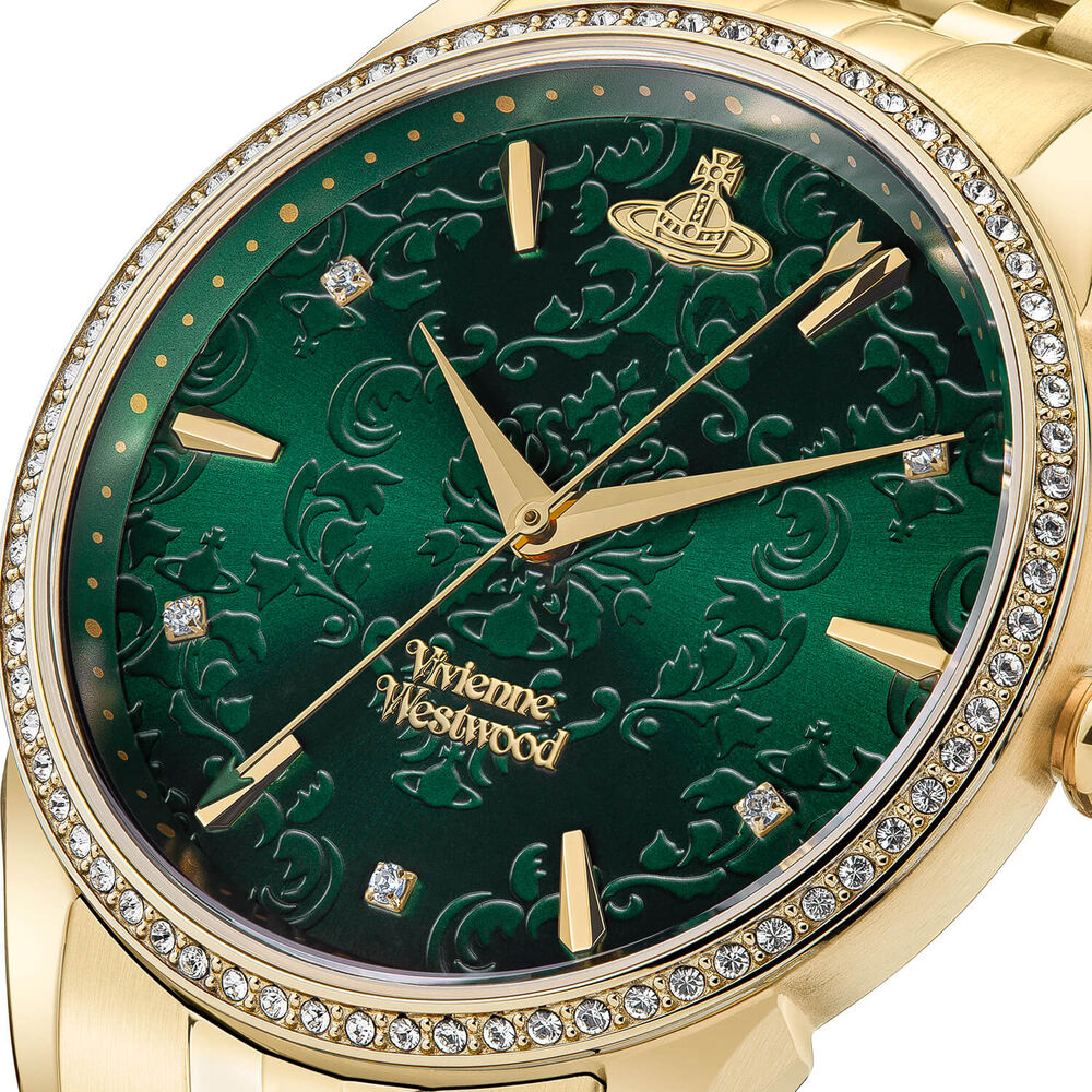 Vivienne Westwood The Wallace 37mm Green Dial Yellow Gold Steel Bracelet Watch image number 2