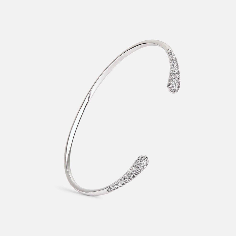 Sterling Silver Cubic Zirconia Edge Torque Bangle