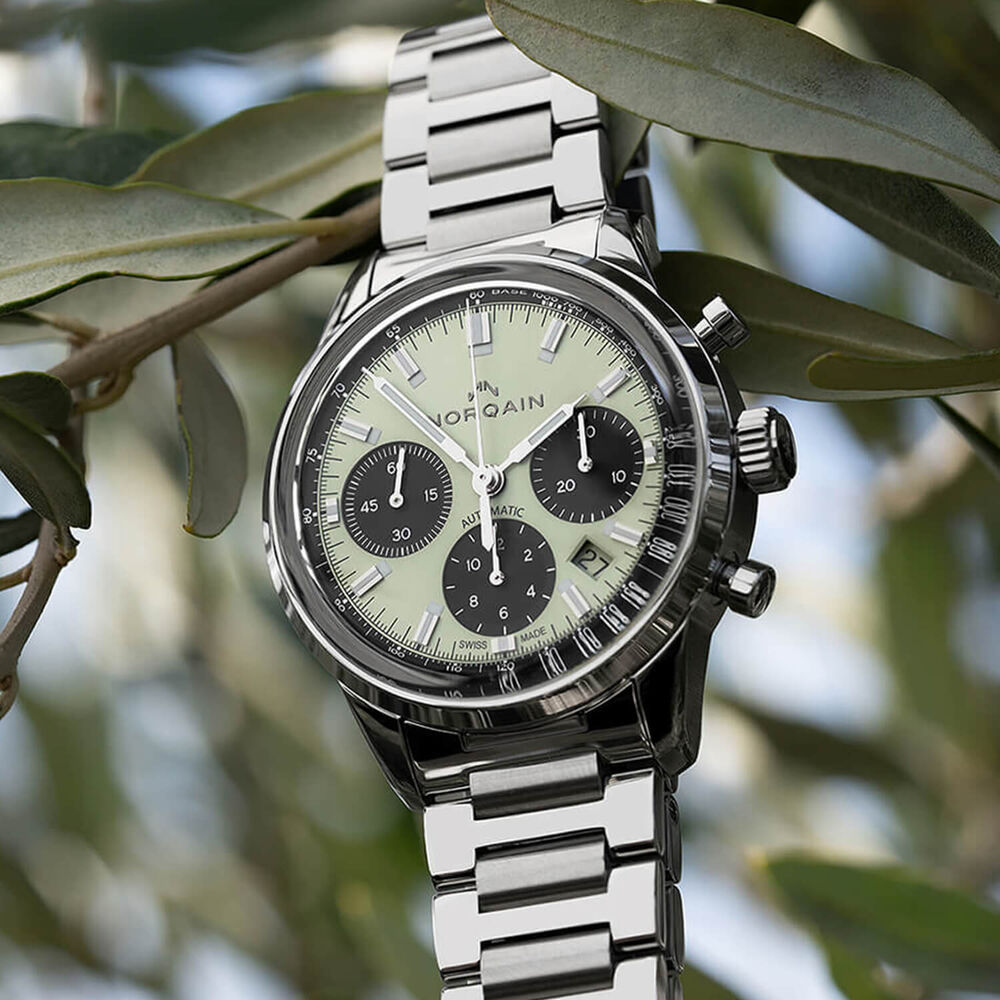 NORQAIN Freedom 60 Chronograph 40mm Pistachio Dial Stainless Steel Bracelet Watch