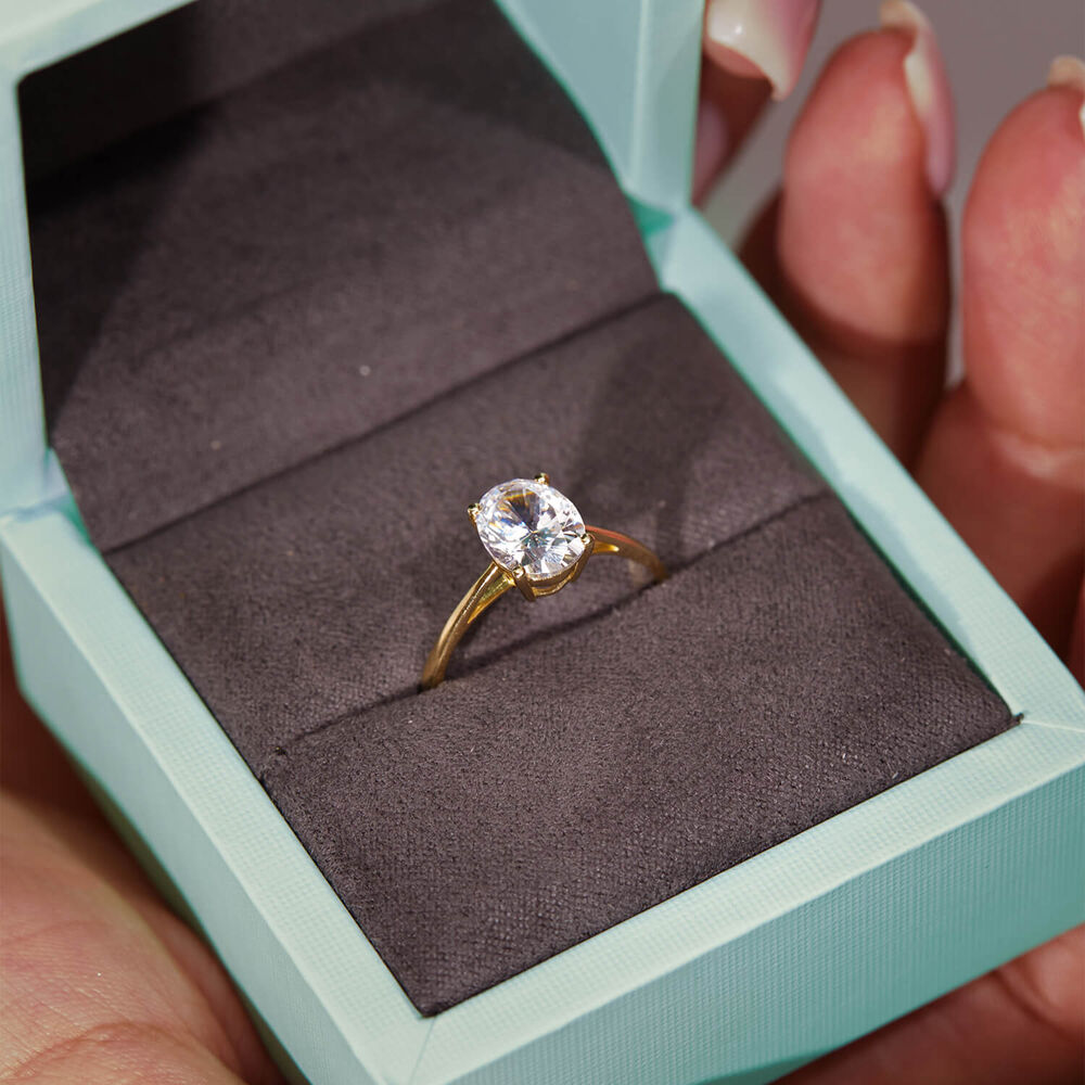 9ct Yellow Gold Oval Cubic Zirconia Promise Ring