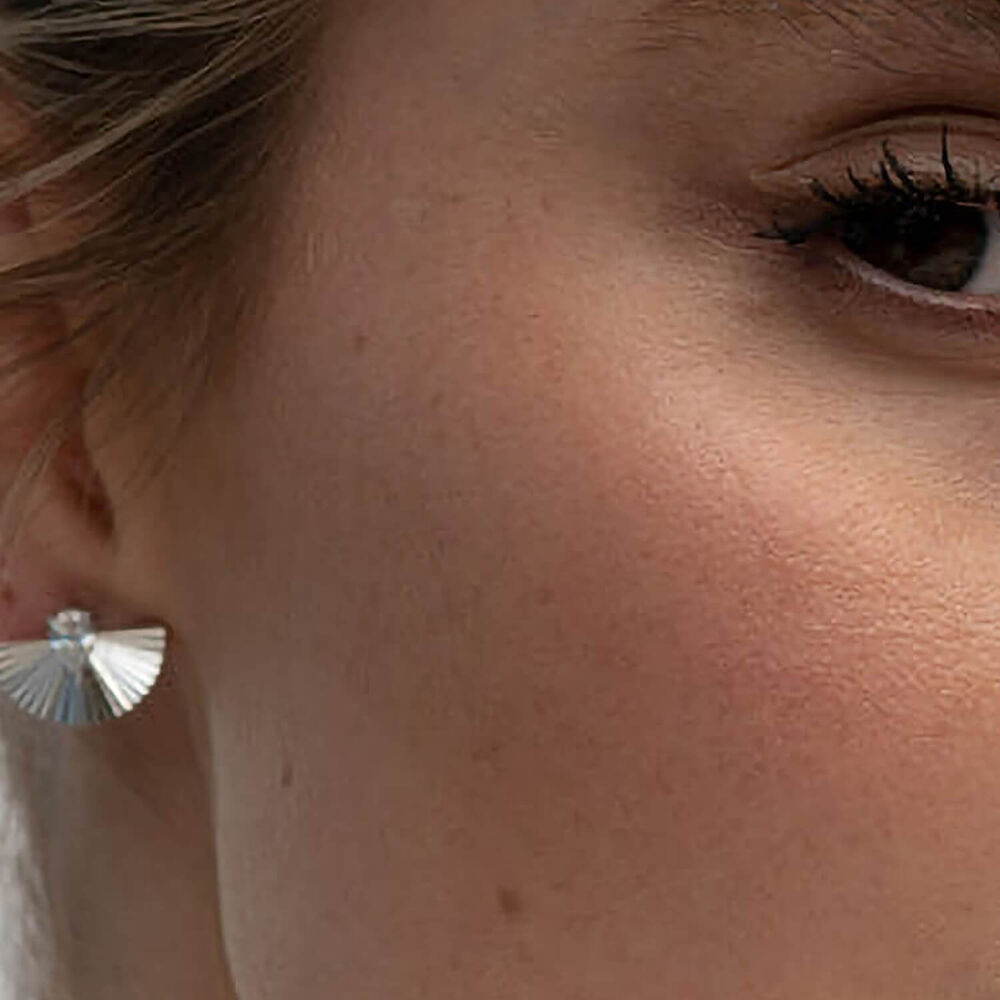 CARAT* London Celene Fan White Gold Plated Stud Earrings image number 2