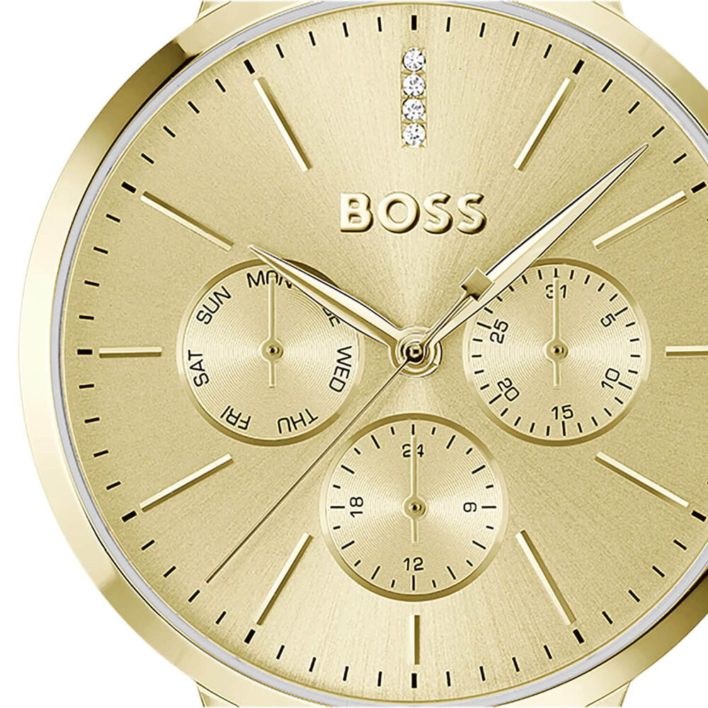 BOSS Symphony 38mm Gold Crystal Studded Dial Stainless Steel Bracelet Watch image number 1