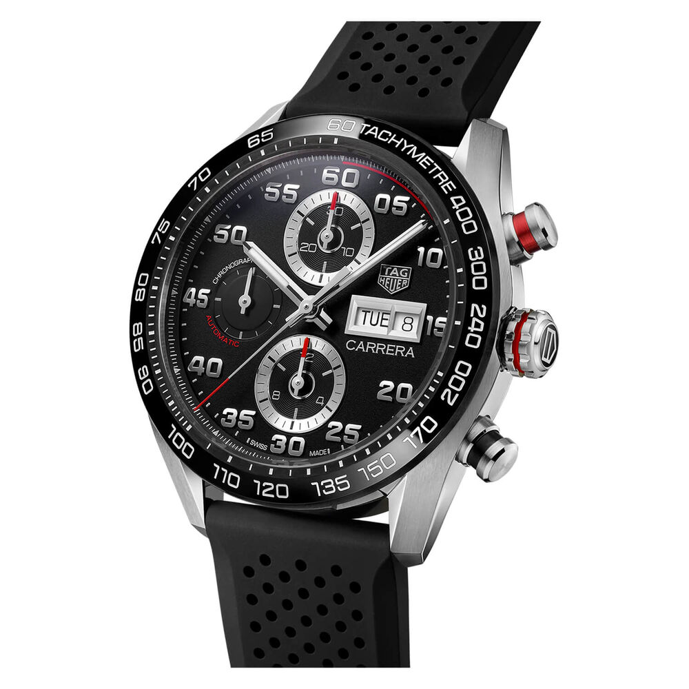 TAG Heuer Carerra Chronograph 44mm Black Dial Rubber Strap Watch image number 2