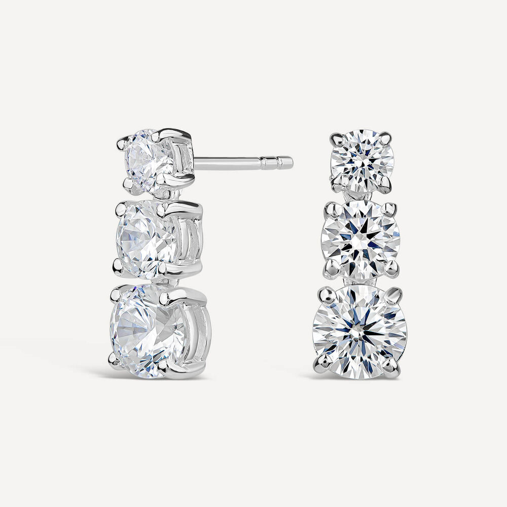 Sterling Silver 3 Stone Cubic Zirconia Graduated Drop Earrings