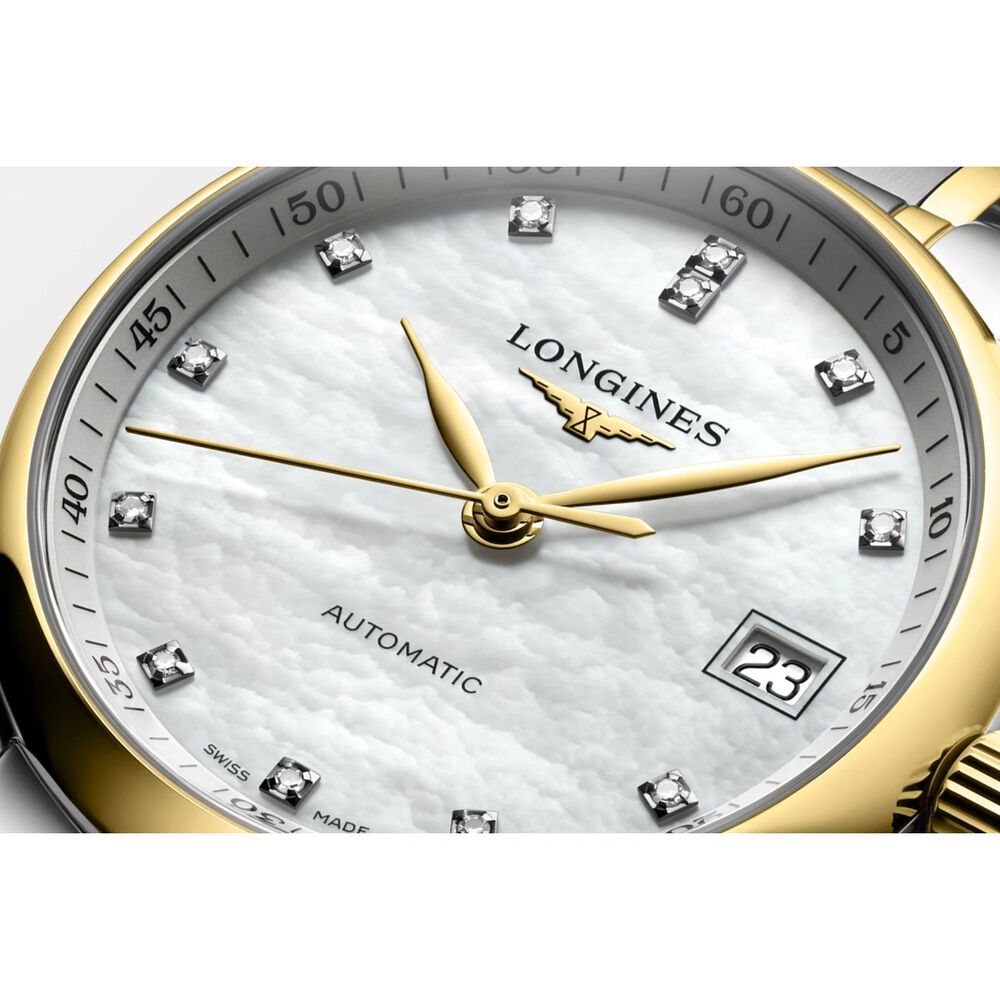 Longines Master Collection 34mm Mother of Pearl Dial Steel & 18ct Yellow Gold Bracelet Watch