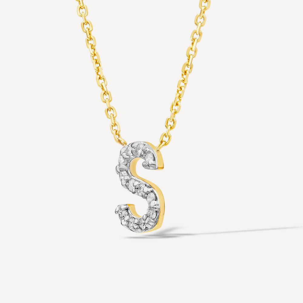 9ct Yellow Gold Petite 0.048ct Diamond Initial "S" Necklet