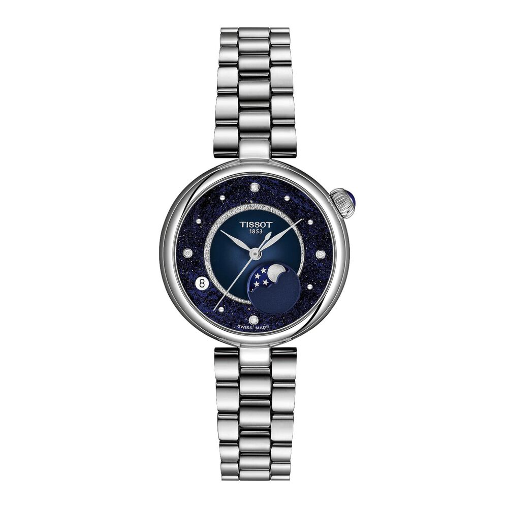Tissot Desir Moonphase 29.6mm Blue Dial Diamond Dots Steel Bracelet Watch