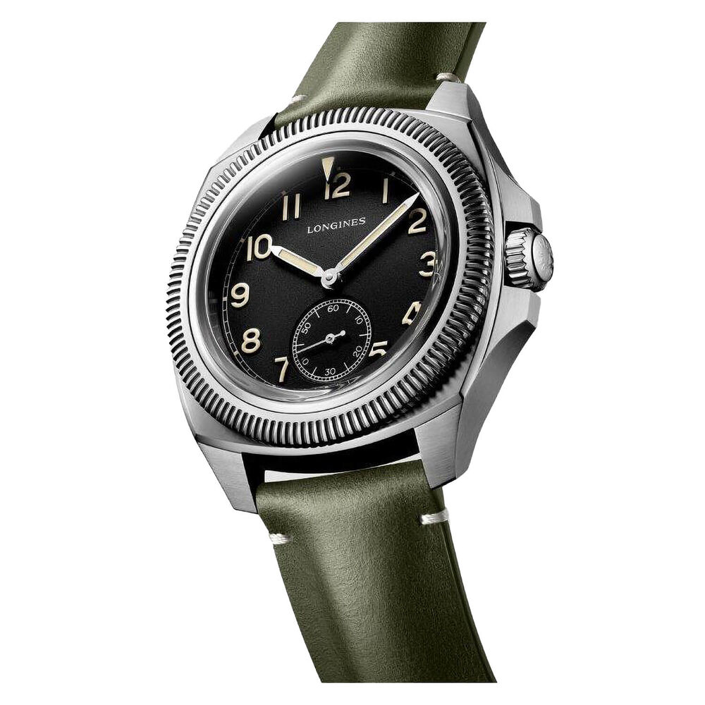 Longines Pilot Majetek 43mm Black Dial Steel Case Dark Green Strap Watch image number 2