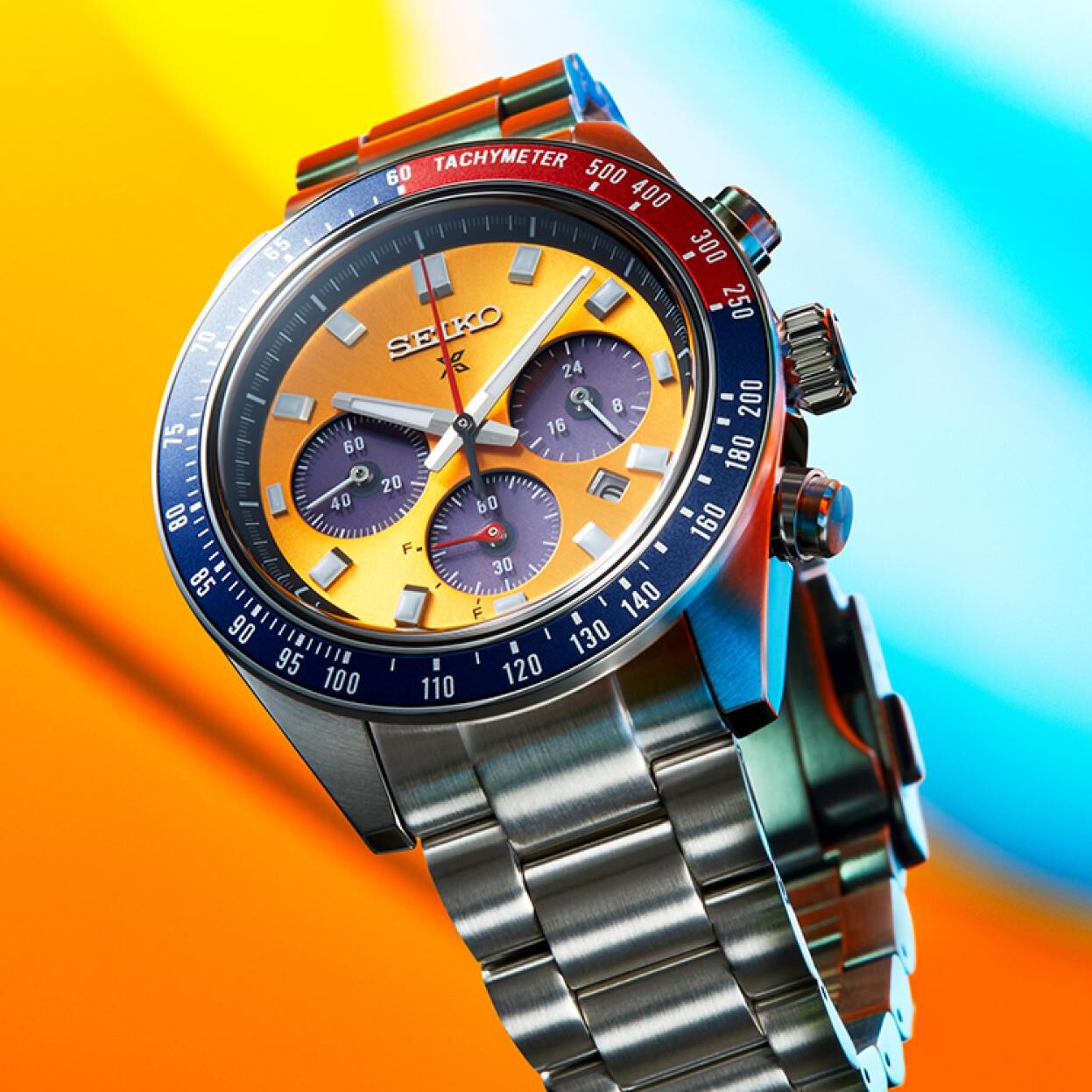 Seiko Prospex Pogue Solar Chronograph 1969 Re interpretation 41mm Orange Dial Bracelet Watch