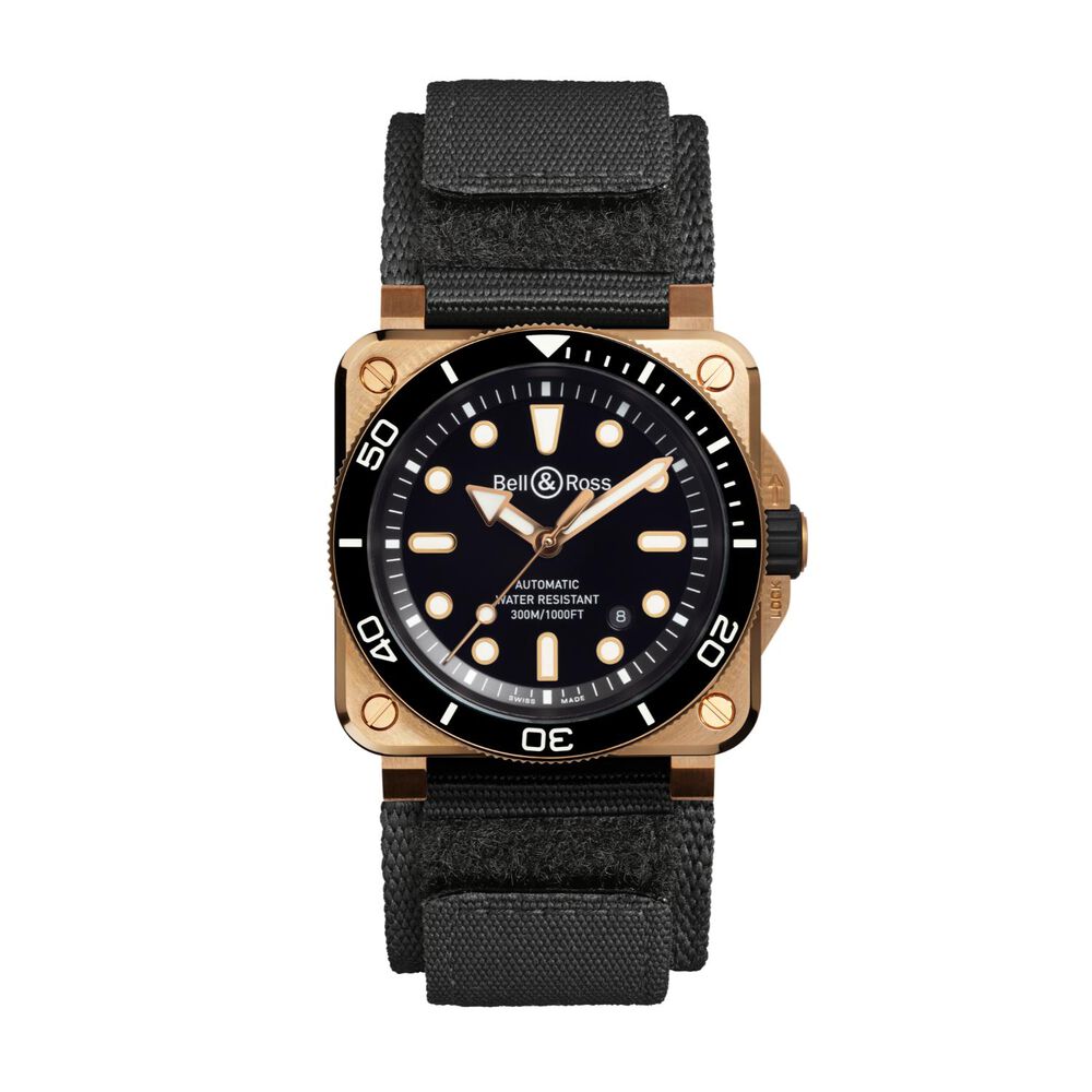 Bell & Ross BR-03 Diver 41mm Black Dial Bronze Case Rubber Strap Watch