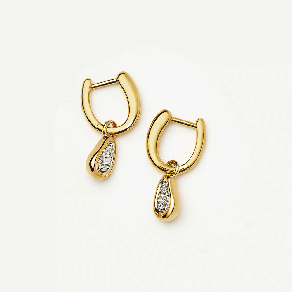 Missoma 18ct Gold Plated Brass Molten Teardrop Pave Cubic Zirconia Charm Hoop Earrings