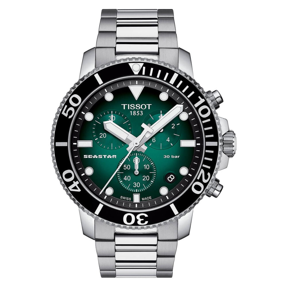 Tissot Seastar 1000 Quartz Chronograph Green Black Steel Case Watch