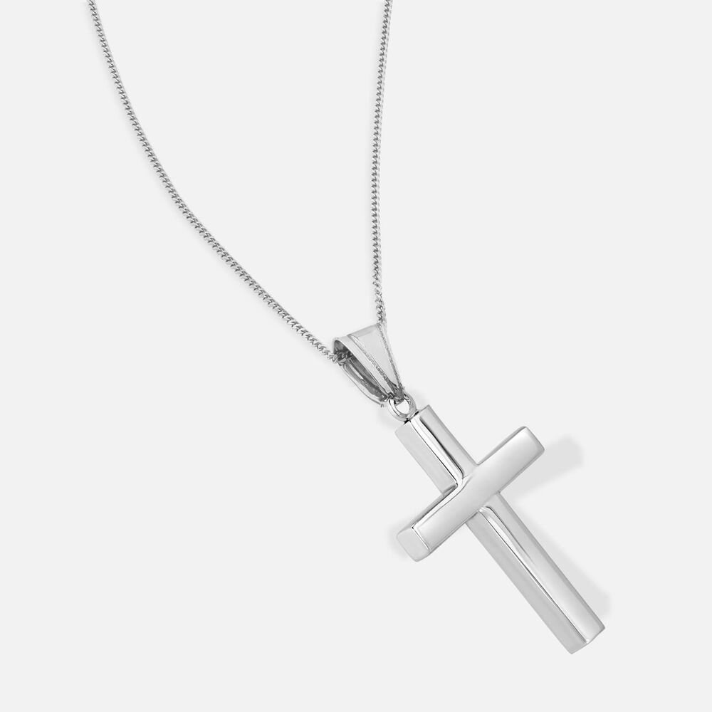 9ct White Gold Polished Plain Cross Pendant (Chain Included) image number 3