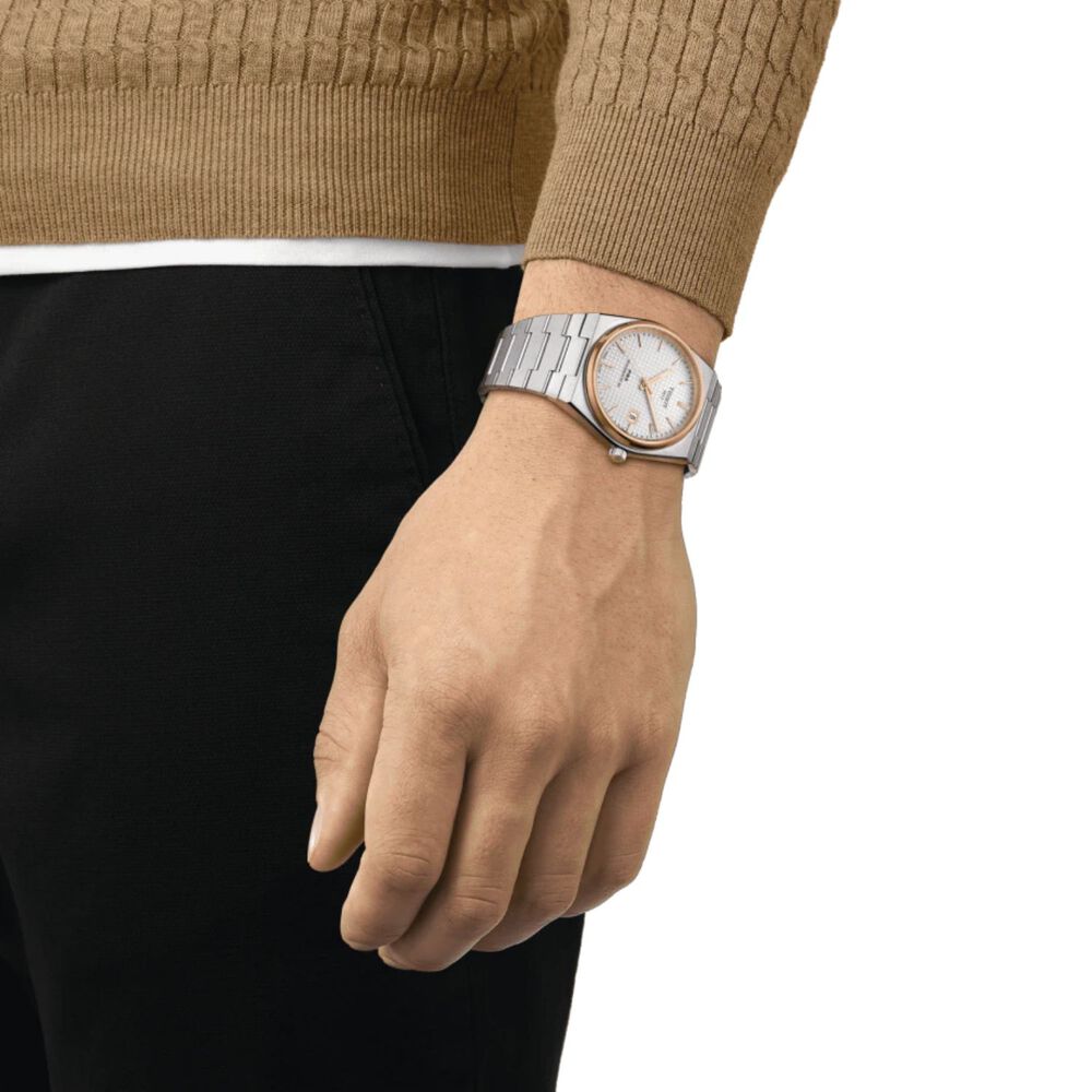 Tissot PRX Powermatic 40mm Silver Dial Rose Gold Bezel Bracelet Watch image number 2