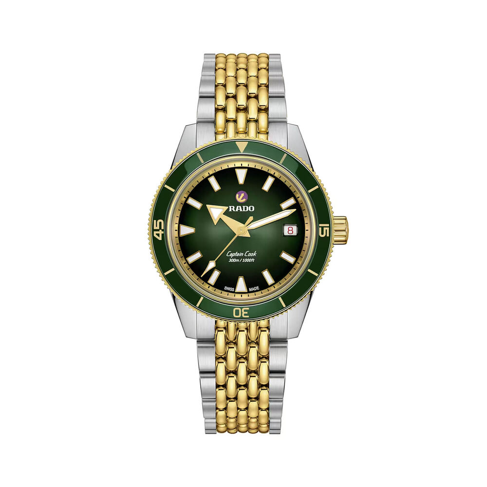 Rado Captain Cook Automatic 39mm Green Dial Yellow Gold PVD Steel Bracelet Watch