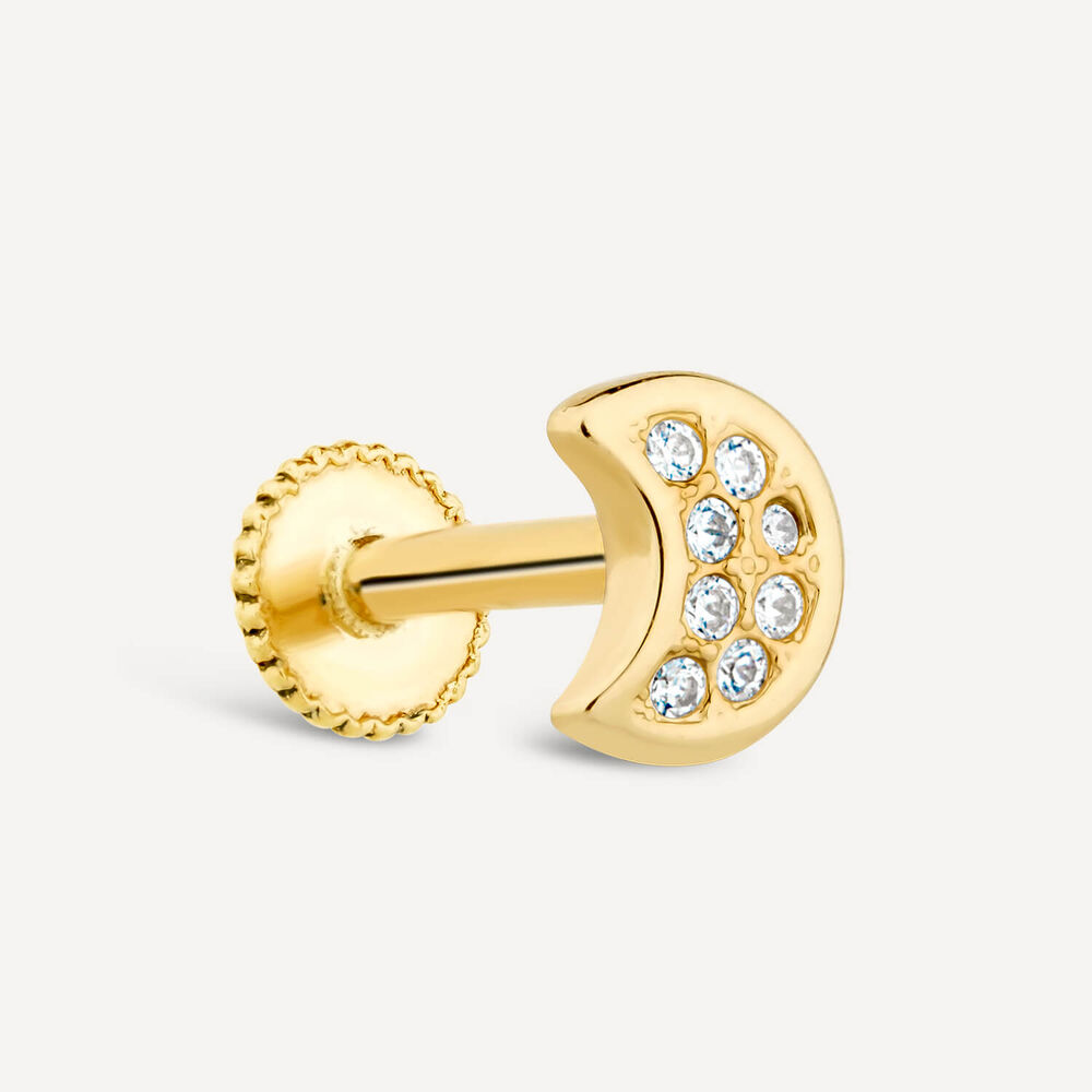 9ct Yellow Gold Cubic Zirconia Half Moon Single Stud Earring