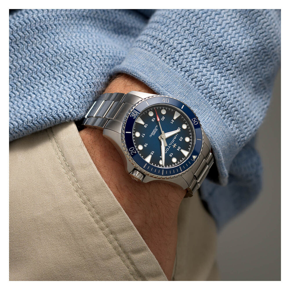 Hamilton Khaki Navy Scuba 43mm Blue Dial Blue Bezel Steel Case Bracelet Watch image number 3