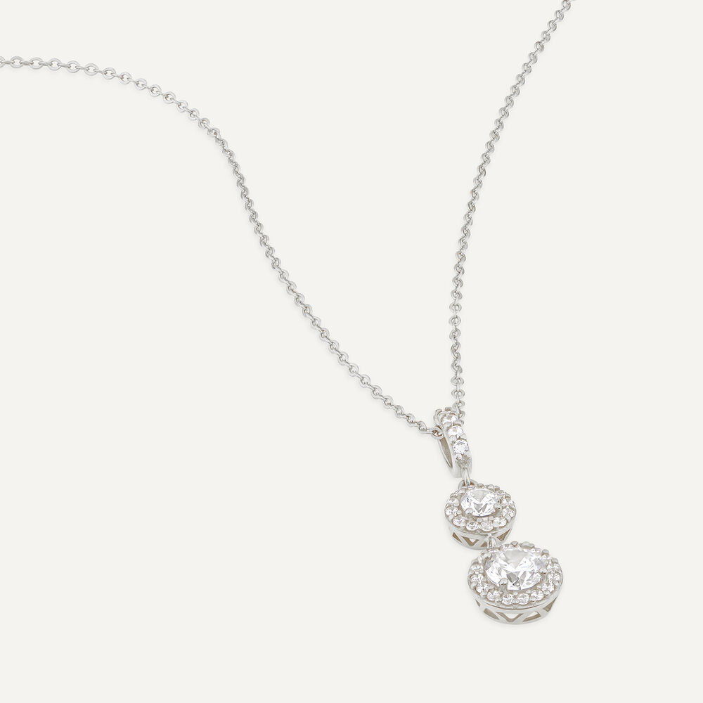9ct White Gold Two Cubic Zirconia Halo's & Cubic Zirconia Bale Pendant image number 2