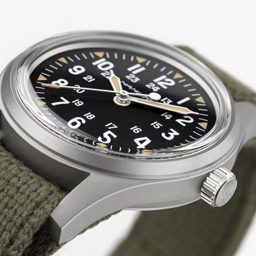 Hamilton Khaki Field Mechanical 36mm Black Dial Green Textile Strap Watch