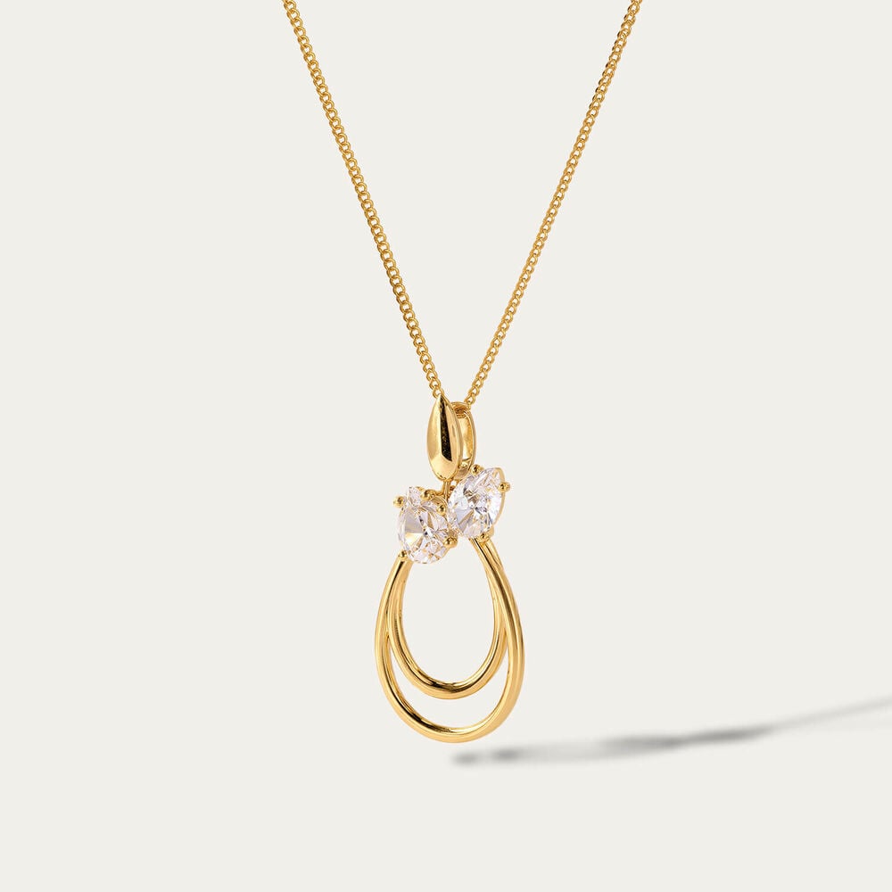 9ct Yellow Gold Two Pear Cubic Zirconia Double Teardrop Pendant