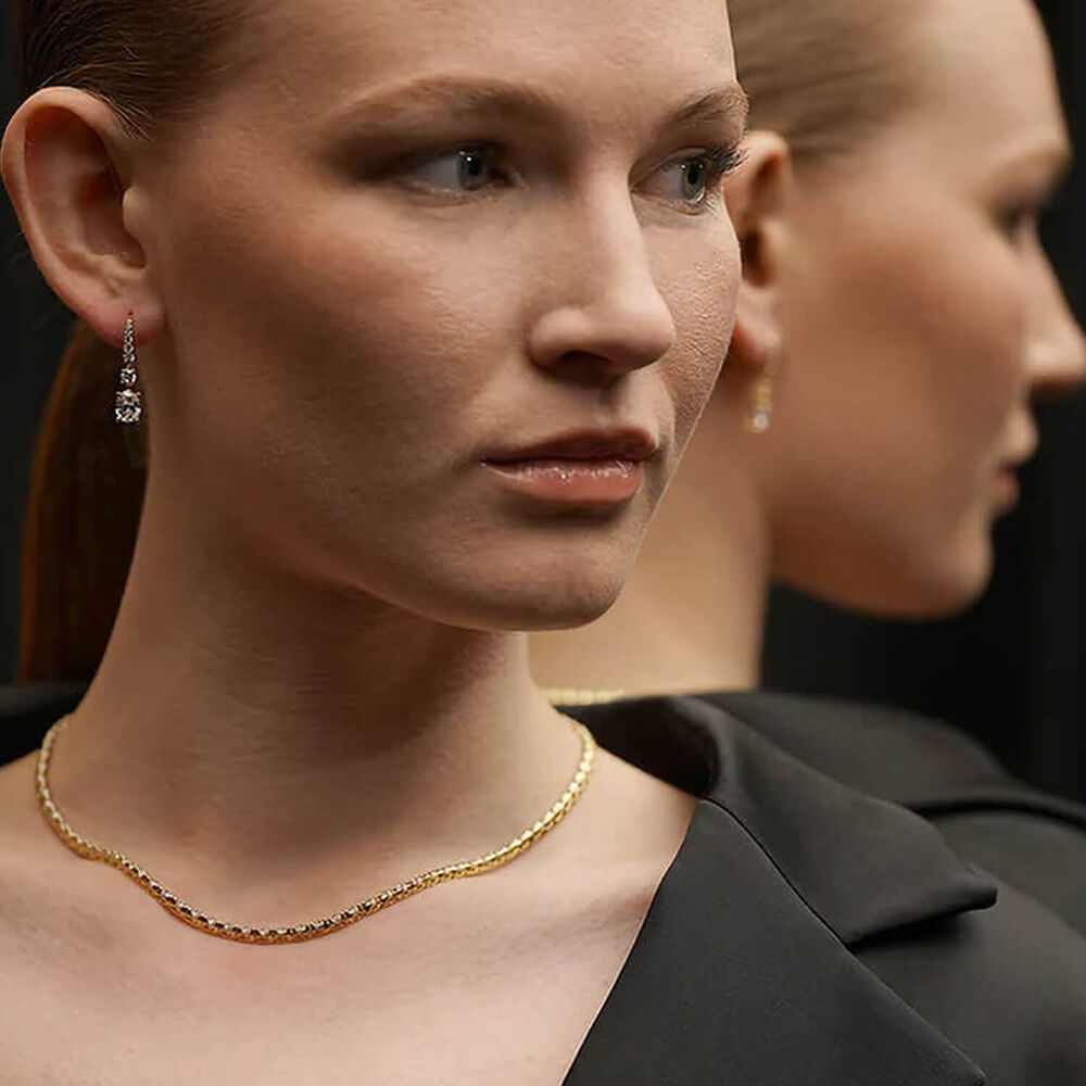 CARAT* London Thea Oval Cubic Zirconia 18k Gold Vermeil Drop Earrings image number 2
