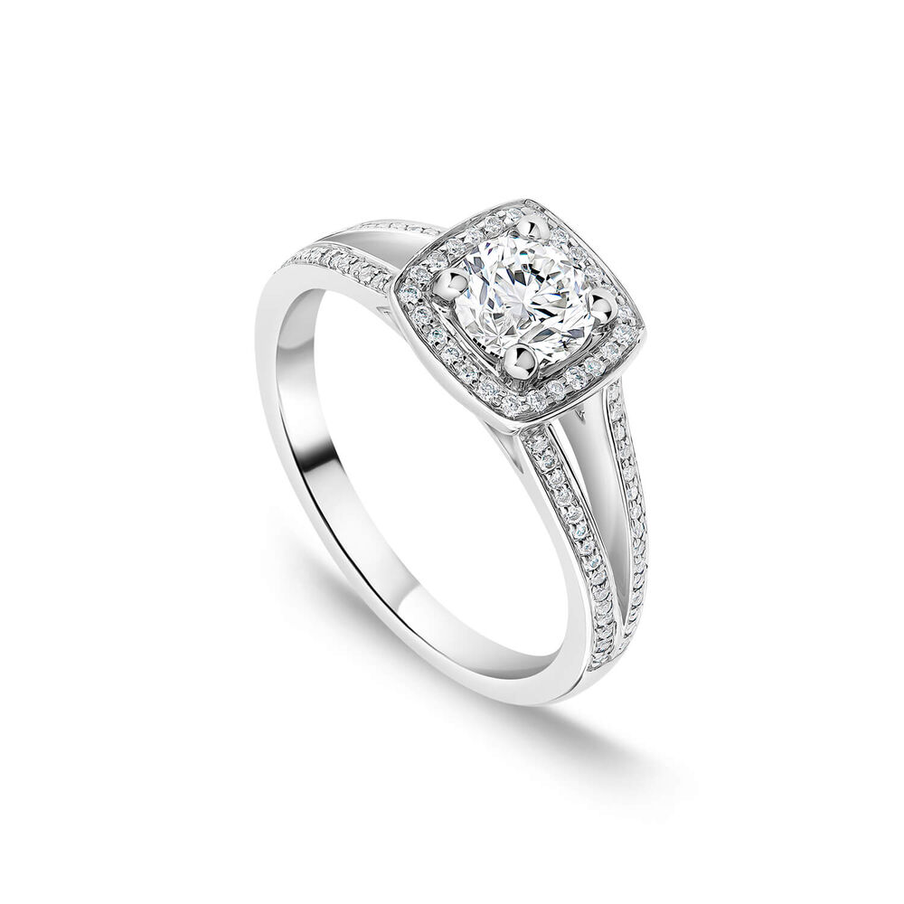 Platinum 0.70ct Round Diamond Halo & Split Sides Ring