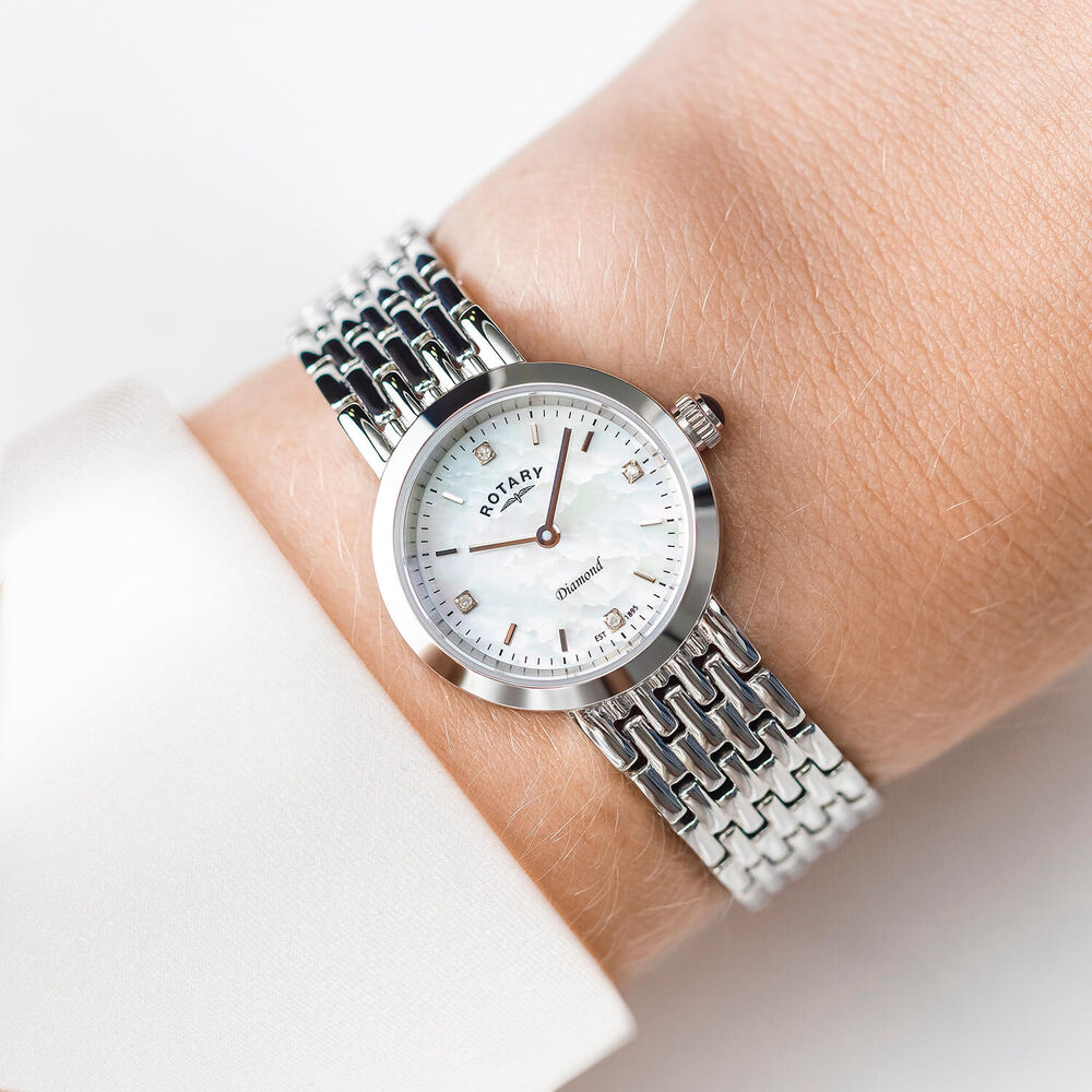 Rotary Heritage Diamond 23mm Mother Of Pearl Dial Stainless Steel Bracelet Watch
