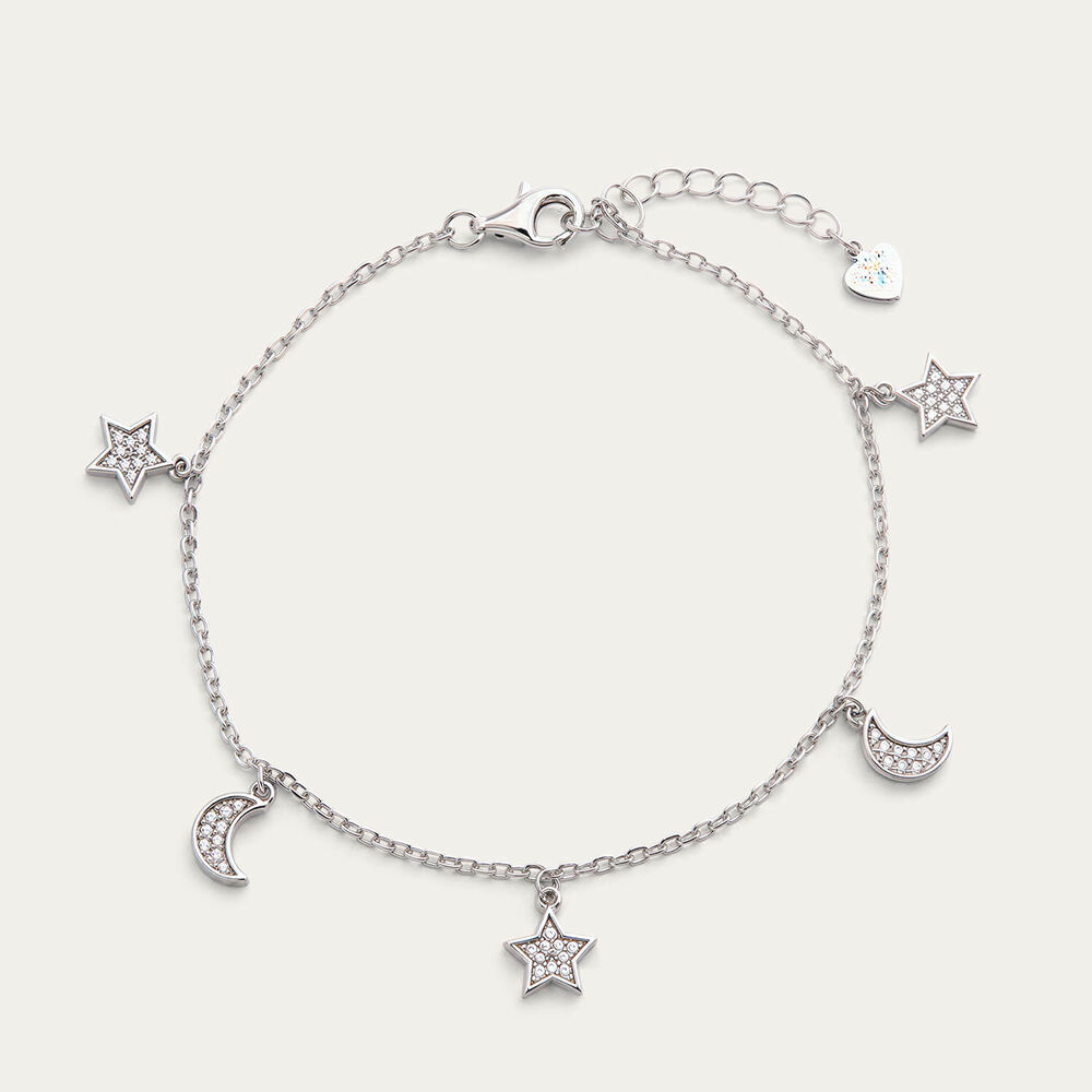 Sterling Silver Pave Cubic Zirconia Moon & Star Bracelet