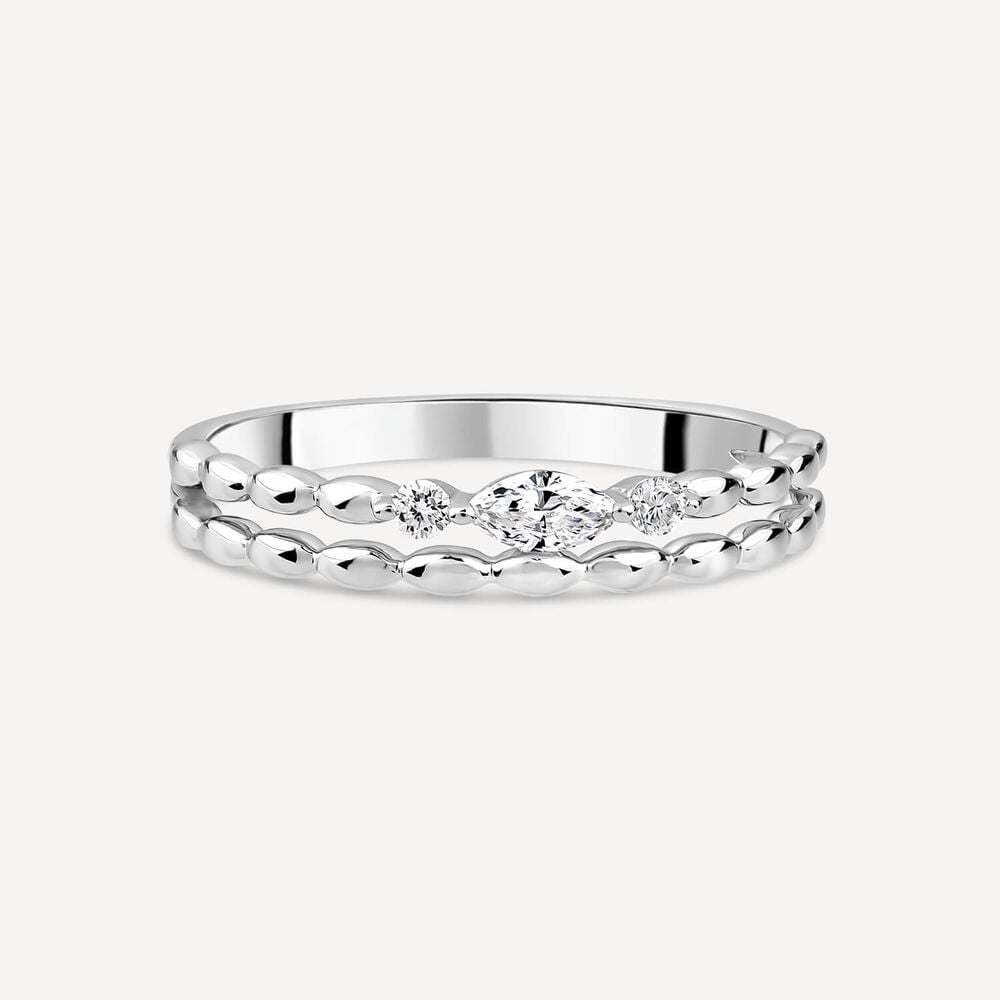 Born Kissed with Diamonds 9ct White Gold Lab 0.12ct Marquise Diamond Bead Double Band Ring image number 2