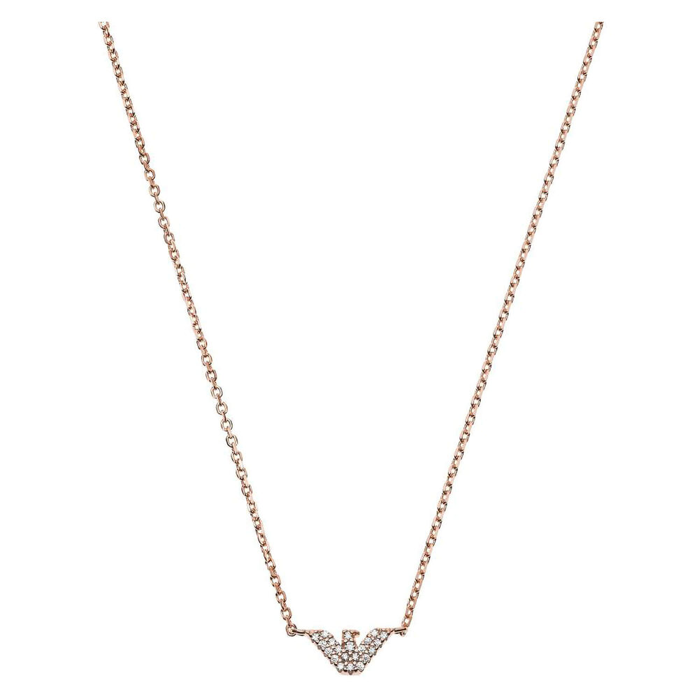 Emporio Armani Essential Cubic Zirconia Logo Rose Gold Necklace