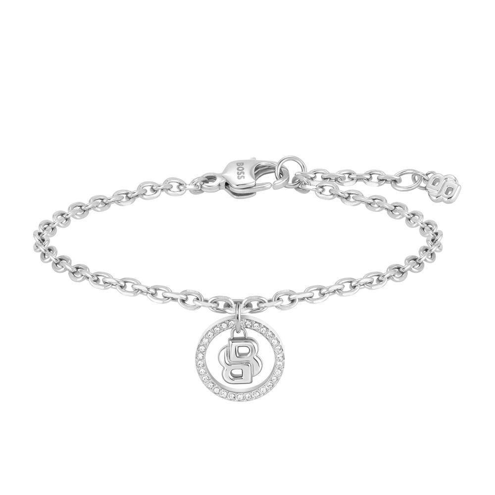 BOSS Double B Divine Crystal Silver Tone Stainless Steel Bracelet image number 0