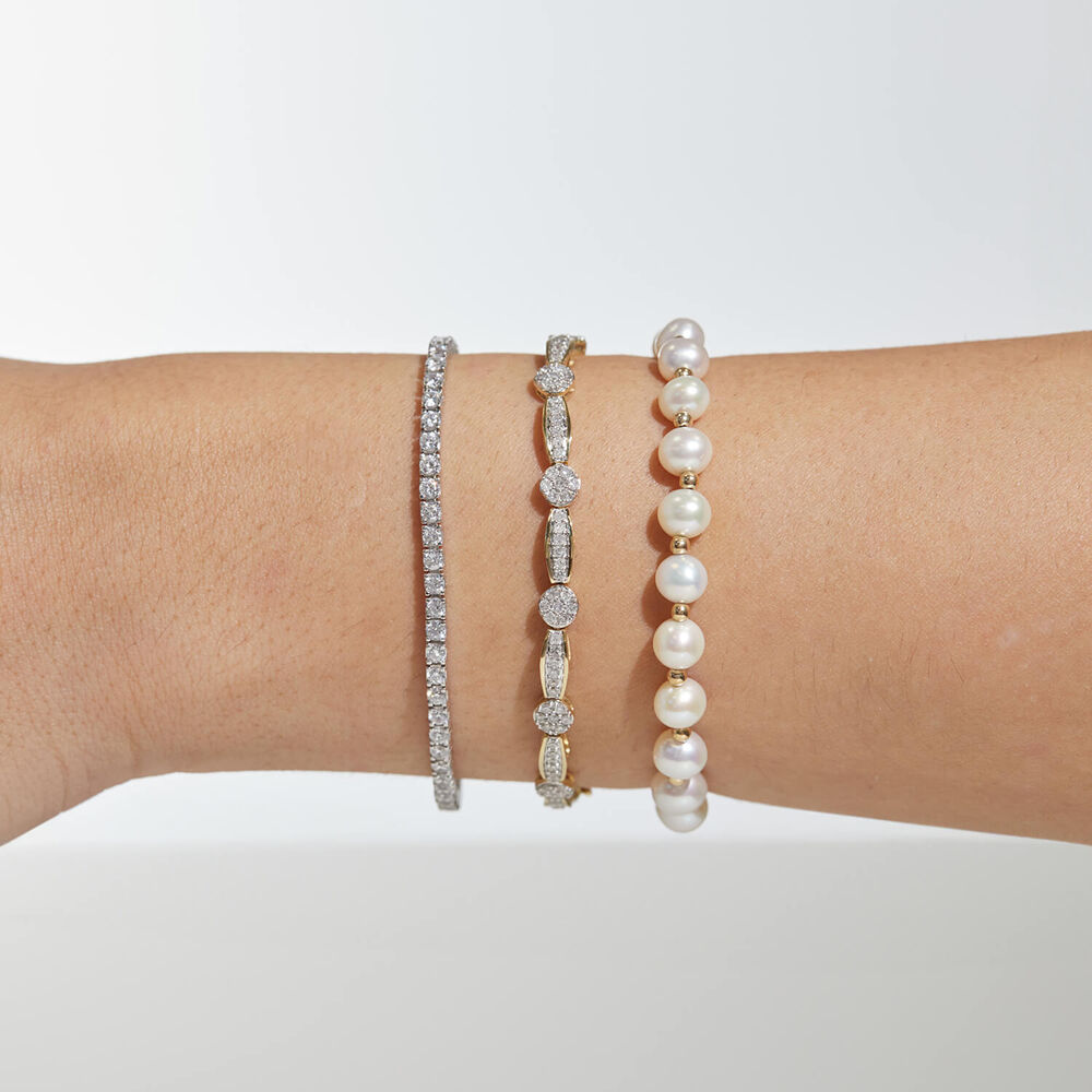 9ct Yellow Gold 6-6.5mm Cultured Freshwater Pearl Beaded Bracelet image number 5
