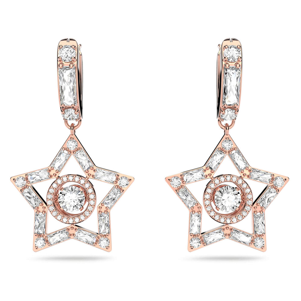 Swarovski Stella Cubic Zirconia Rose Gold Plated Star Drop Earrings image number 0