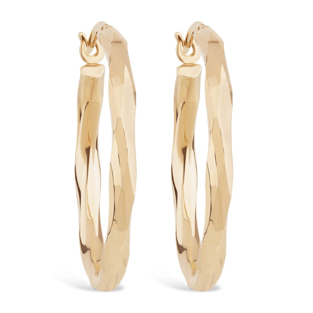 9ct Yellow Gold Diamond Cut Creole Hoop Earrings image number 0