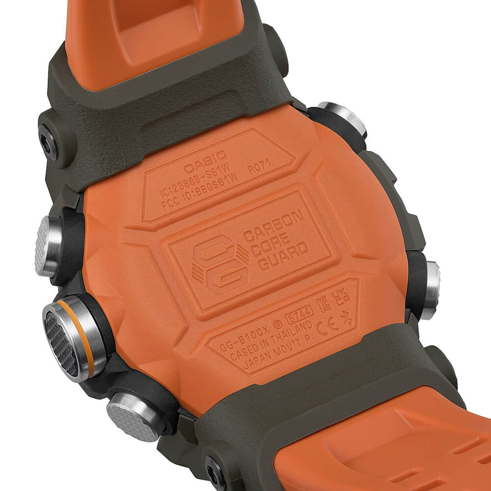 G-SHOCK Master of G Mudmaster 55.4mm Carbon Fibre Bezel & Orange Resin Strap Watch