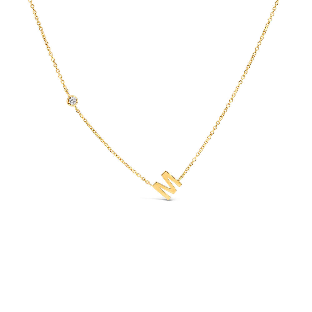 Sterling Silver Yellow Gold Plated 0.06ct Lab Grown Diamond Initial M Necklet