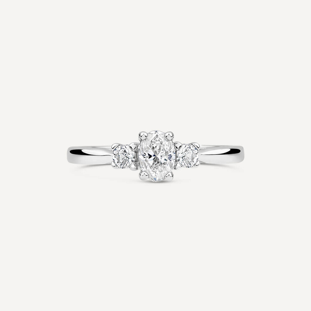 Northern Star 0.55ct Diamond Three Stone Oval Centre & Round Sides Platinum Ring