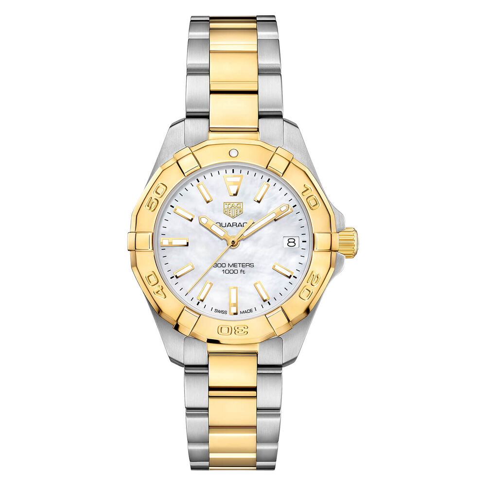 TAG Heuer Aquaracer Date 32mm MOP Dial 18k Gold Plated & Stainless Steel Bracelet Watch